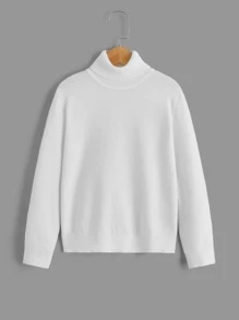 SHEIN Boys Turtleneck Ribbed Knit Jumper - White - View 1
