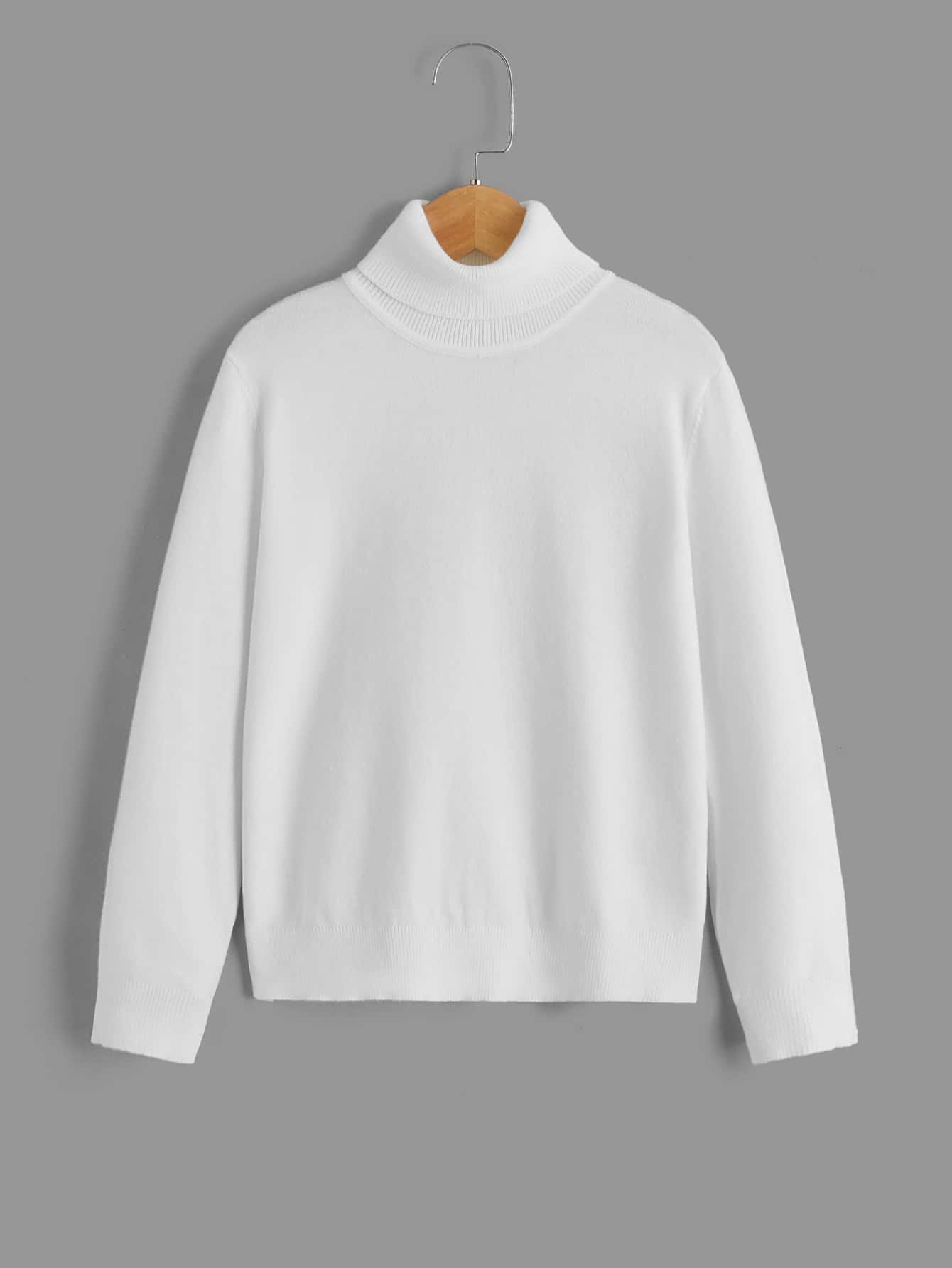 SHEIN Boys Turtleneck Ribbed Knit Jumper - White - View 1