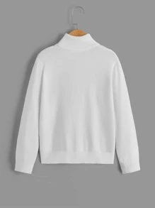 SHEIN Boys Turtleneck Ribbed Knit Jumper - White - View 2