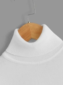 SHEIN Boys Turtleneck Ribbed Knit Jumper - White - View 4