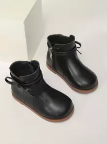 Girls Bow Decor Zip Side Boots - Black - View 1