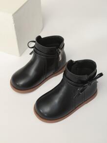 Girls Bow Decor Zip Side Boots - Black - View 2