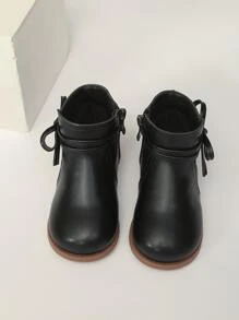 Girls Bow Decor Zip Side Boots - Black - View 4