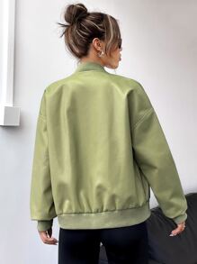 SHEIN Coolane Solid Drop Shoulder Bomber Jacket - Lime Green - View 2