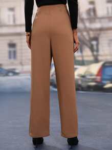 SHEIN Frenchy High Waist Wide Leg Trousers - Khaki - View 2