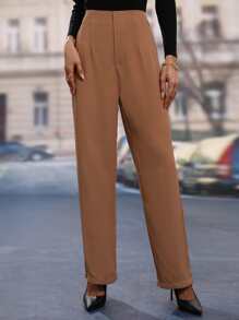 SHEIN Frenchy High Waist Wide Leg Trousers - Khaki - View 4