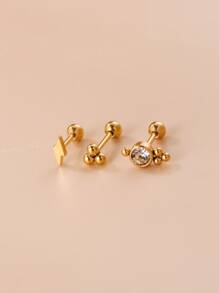 3pcs Lightning & Rhinestone Decor Stud Earring
