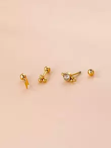 3pcs Lightning & Rhinestone Decor Stud Earring