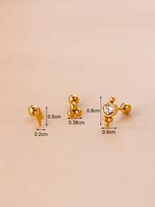 3pcs Lightning & Rhinestone Decor Stud Earring