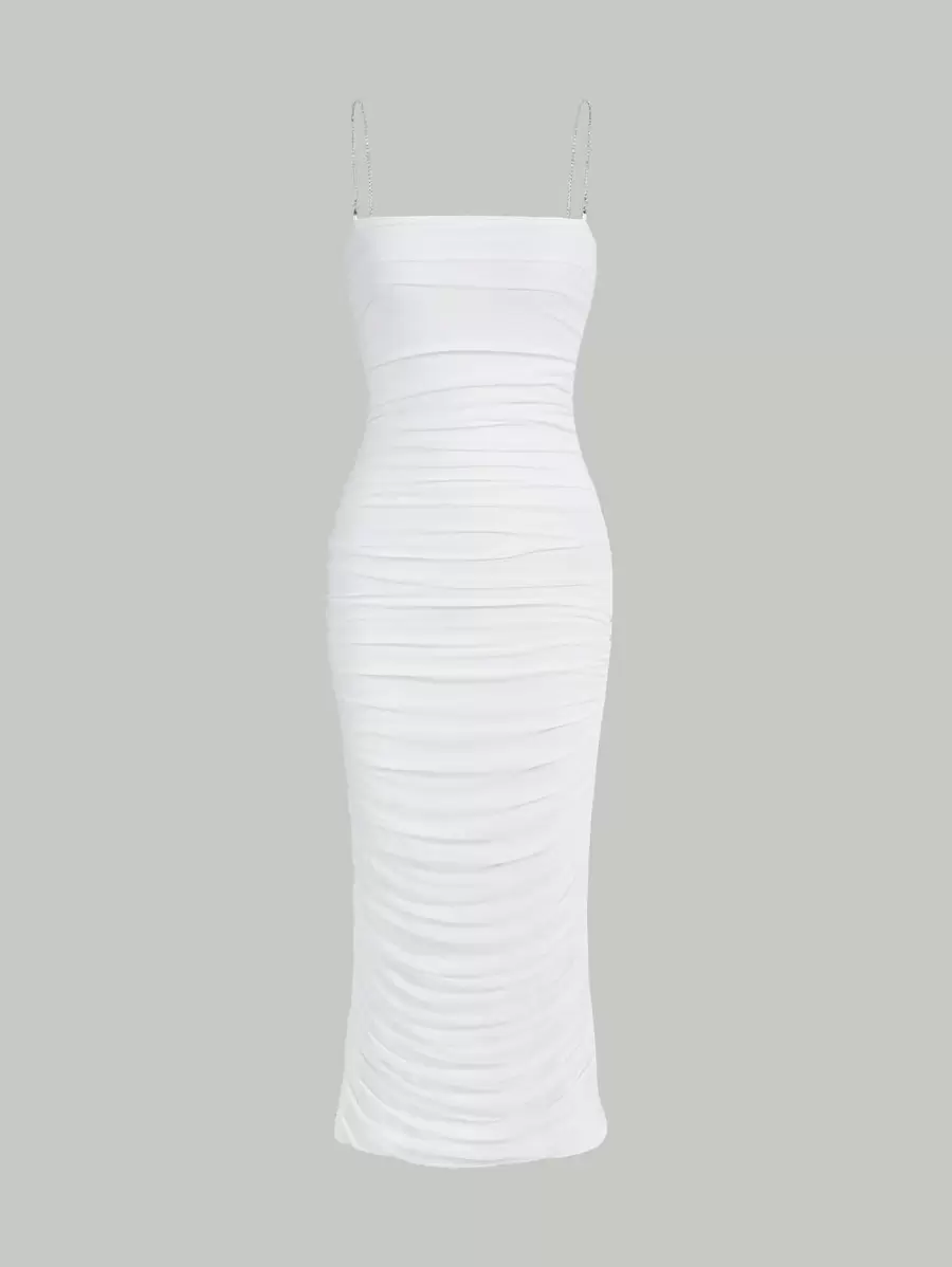 SHEIN MOD Đầm Xù Chuỗi màu trơn Thanh lịch - trắng - Xem 1