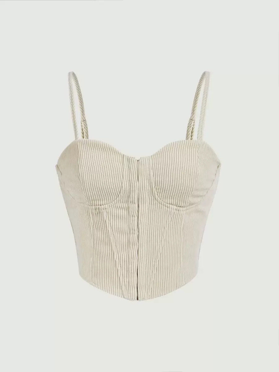SHEIN MOD Solid Corduroy Cami Top Without Shirt - Beige - View 1