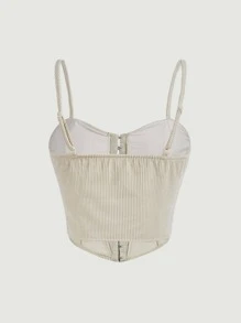 SHEIN MOD Solid Corduroy Cami Top Without Shirt - Beige - View 5