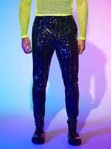 Manfinity RebelGame Men Slant Pocket PU Leather Trousers - Black - View 1