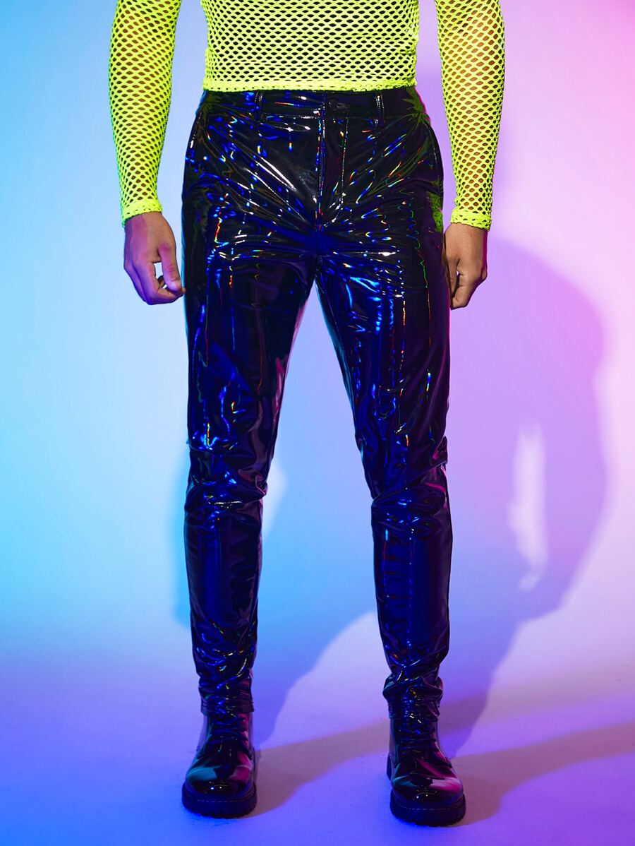 Manfinity RebelGame Men Slant Pocket PU Leather Trousers - Black - View 1