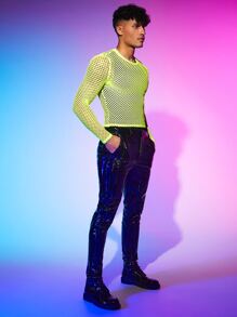 Manfinity RebelGame Men Slant Pocket PU Leather Trousers - Black - View 4