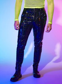 Manfinity RebelGame Men Slant Pocket PU Leather Trousers - Black - View 5