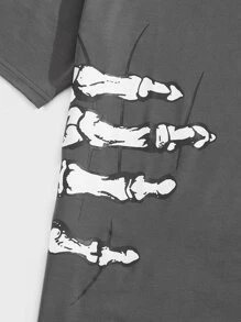 ROMWE MEN Street Life Men Letter & Skeleton Graphic Tee For Halloween, School - Dark Grey - View 3