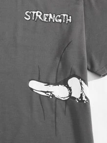 ROMWE MEN Street Life Men Letter & Skeleton Graphic Tee For Halloween, School - Dark Grey - View 4