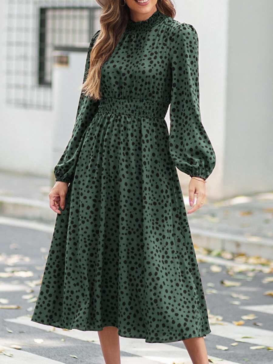 SHEIN LUNE Đầm Dải chun Tất cả trên in Giải trí - Màu xanh lá cây đậm - Xem 1