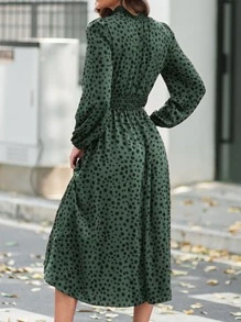 SHEIN LUNE Đầm Dải chun Tất cả trên in Giải trí - Màu xanh lá cây đậm - Xem 2