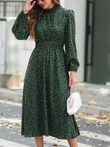 SHEIN LUNE Đầm Dải chun Tất cả trên in Giải trí - Màu xanh lá cây đậm - Xem 3