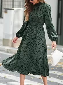 SHEIN LUNE Đầm Dải chun Tất cả trên in Giải trí - Màu xanh lá cây đậm - Xem 4