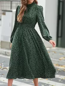 SHEIN LUNE Đầm Dải chun Tất cả trên in Giải trí - Màu xanh lá cây đậm - Xem 5