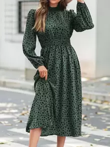 SHEIN LUNE Đầm Dải chun Tất cả trên in Giải trí - Màu xanh lá cây đậm - Xem 6