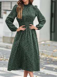 SHEIN LUNE Đầm Dải chun Tất cả trên in Giải trí - Màu xanh lá cây đậm - Xem 7