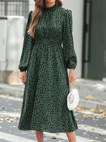 SHEIN LUNE Đầm Dải chun Tất cả trên in Giải trí - Màu xanh lá cây đậm - Xem 8