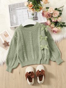 Cô Gái Trẻ Nơ mặt trước Xoắn Dan Thả vai Áo len - Màu xanh Bạc hà - Xem 1