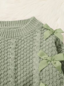 Cô Gái Trẻ Nơ mặt trước Xoắn Dan Thả vai Áo len - Màu xanh Bạc hà - Xem 4