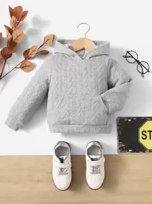 SHEIN 女婴纯色袋鼠口袋卫衣 - 淺灰色 - 查看 1