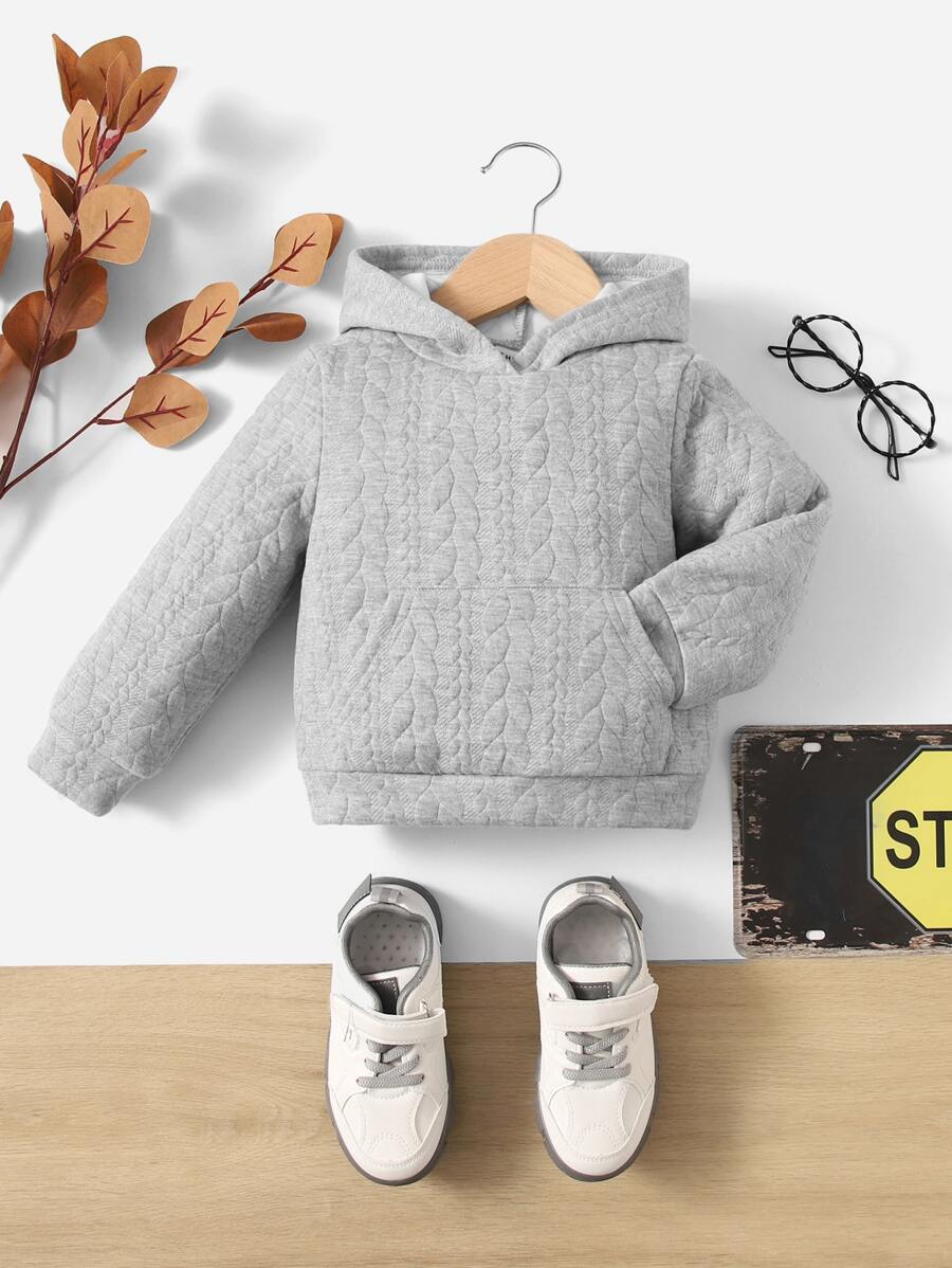 SHEIN 女婴纯色袋鼠口袋卫衣 - 淺灰色 - 查看 1