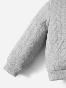 SHEIN 女婴纯色袋鼠口袋卫衣 - 淺灰色 - 查看 3