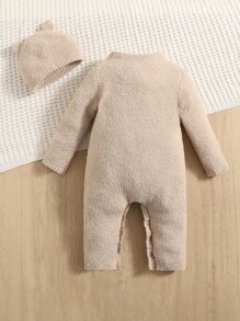 SHEIN Baby Two Tone Knit Jumpsuit & Hat - Apricot - View 2