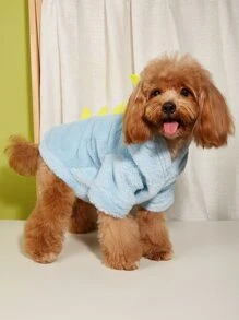 PETSIN 恐龍設計搖粒絨寵物連帽衫 - 薄荷藍 - 查看 2