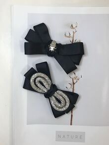 2 piezas Decoración de zapato con diamante de imitación & con diseño de lazo - Negro - Ver 2