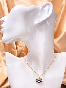 Rhinestone Decor Eye Charm Necklace - Yellow Gold - View 2