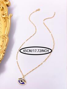 Rhinestone Decor Eye Charm Necklace - Yellow Gold - View 4