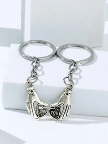 2 cái Thư Chi Tiết Trái Tim Trang Trí Móc Khóa Tay Quyến Rũ - Bạc - Xem 1