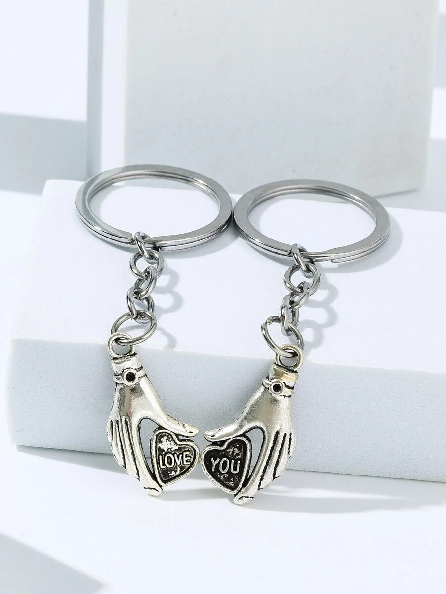 2 cái Thư Chi Tiết Trái Tim Trang Trí Móc Khóa Tay Quyến Rũ - Bạc - Xem 1