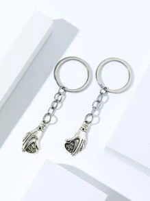 2 cái Thư Chi Tiết Trái Tim Trang Trí Móc Khóa Tay Quyến Rũ - Bạc - Xem 2