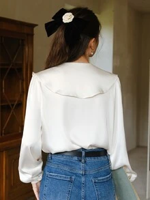 Solid Ruffle Trim Blouse - White - View 2