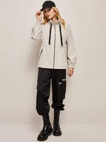 JAZZEVAR 拉鏈開襟織帶抽繩夾克 - 米色 - 查看 3