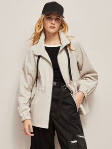 JAZZEVAR 拉鏈開襟織帶抽繩夾克 - 米色 - 查看 4