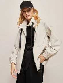 JAZZEVAR 拉鏈開襟織帶抽繩夾克 - 米色 - 查看 6