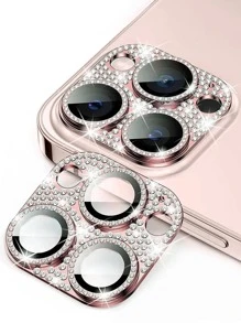 1 張水鑽裝飾手機鏡頭保護膜，相容於 iPhone15/15Plus/15Pro/15Promax - 粉色 - 查看 1