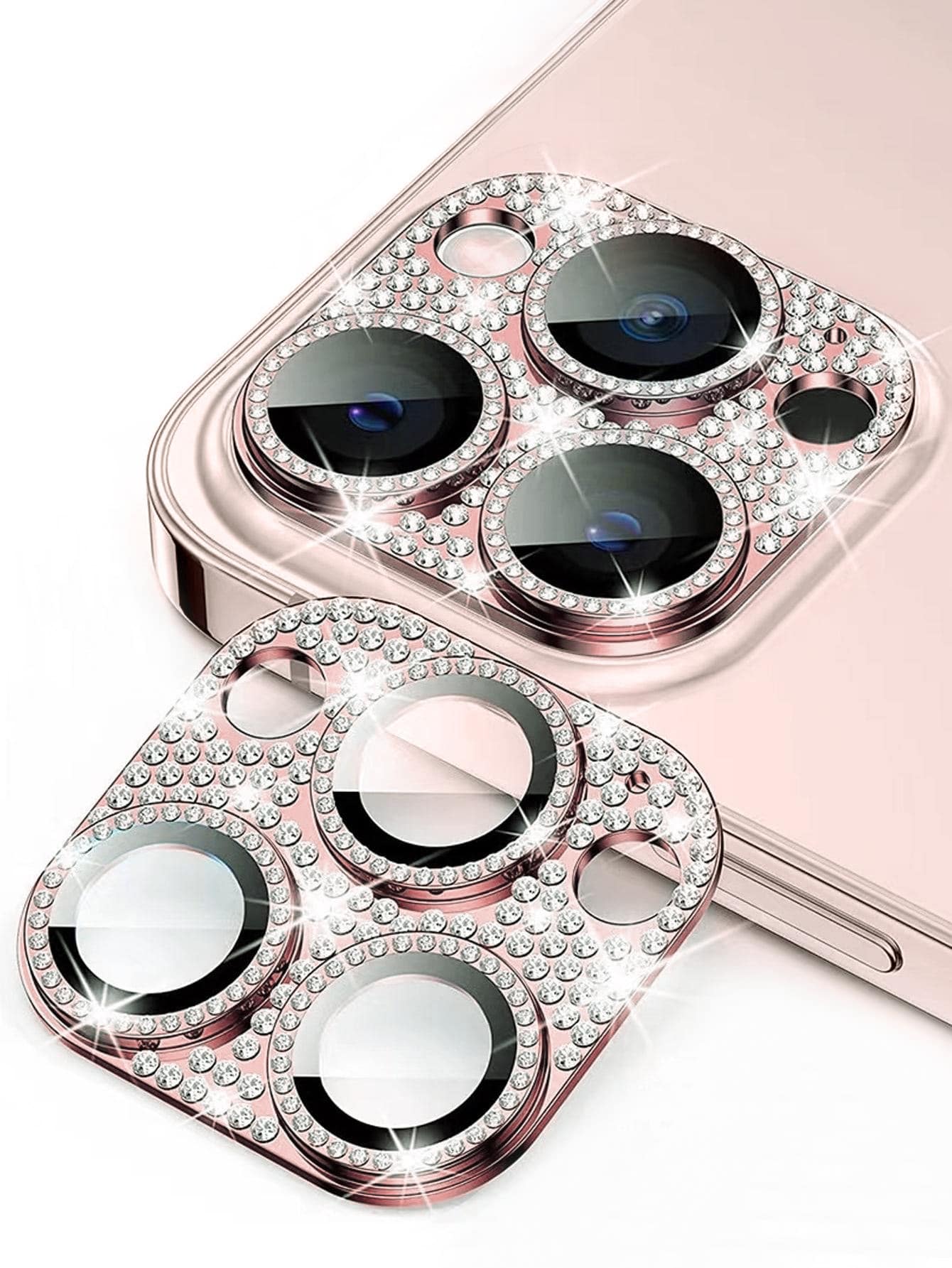 1 張水鑽裝飾手機鏡頭保護膜，相容於 iPhone15/15Plus/15Pro/15Promax - 粉色 - 查看 1