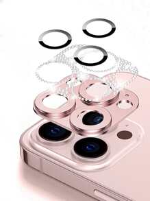 1 張水鑽裝飾手機鏡頭保護膜，相容於 iPhone15/15Plus/15Pro/15Promax - 粉色 - 查看 2